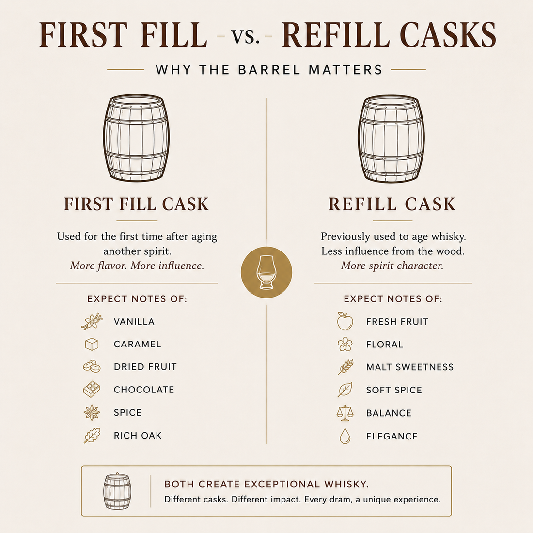 First Fill vs. Refill Casks Explained: Why the Barrel Matters