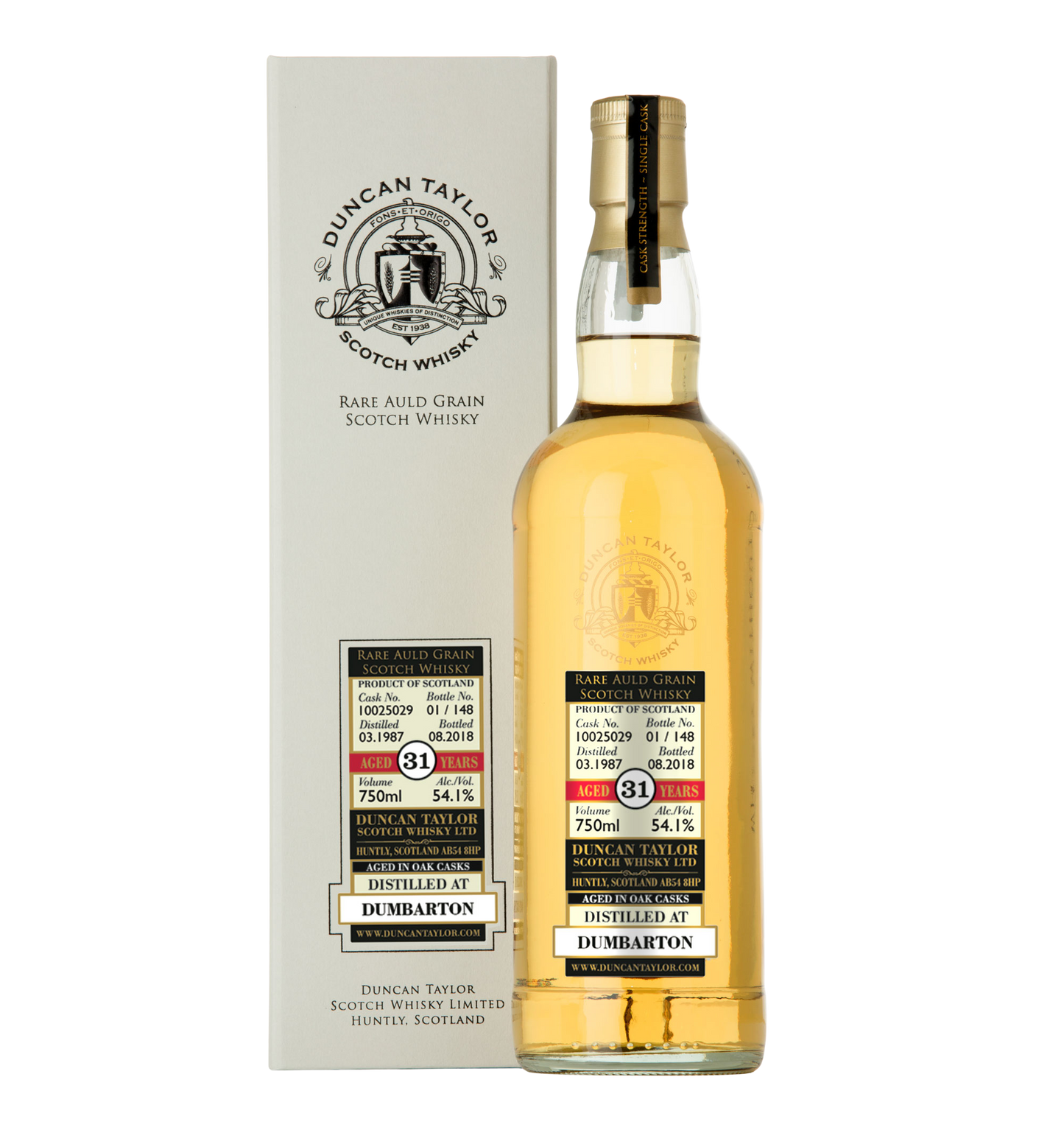 Rare Auld Grain Dumbarton 1987 Single Grain Scotch Whisky 31 Years - Cask No. 10025029